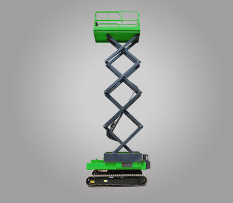 Plataforma de trabalho aéreo verde auto-nivelação de pista tipo tesoura com capacidade de peso de 3398 kg